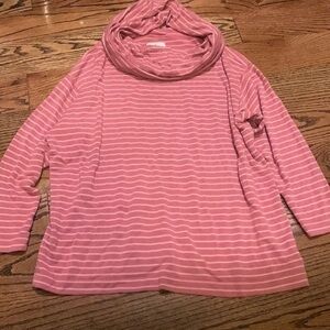Lou & Grey Cowl Neck Jersey 3/4 sleeve top in Pink Stripes